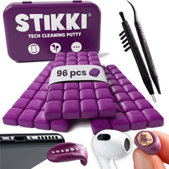 STIKKI empaque frontal del kit mostrando herramientas y masilla, limpieza eficiente