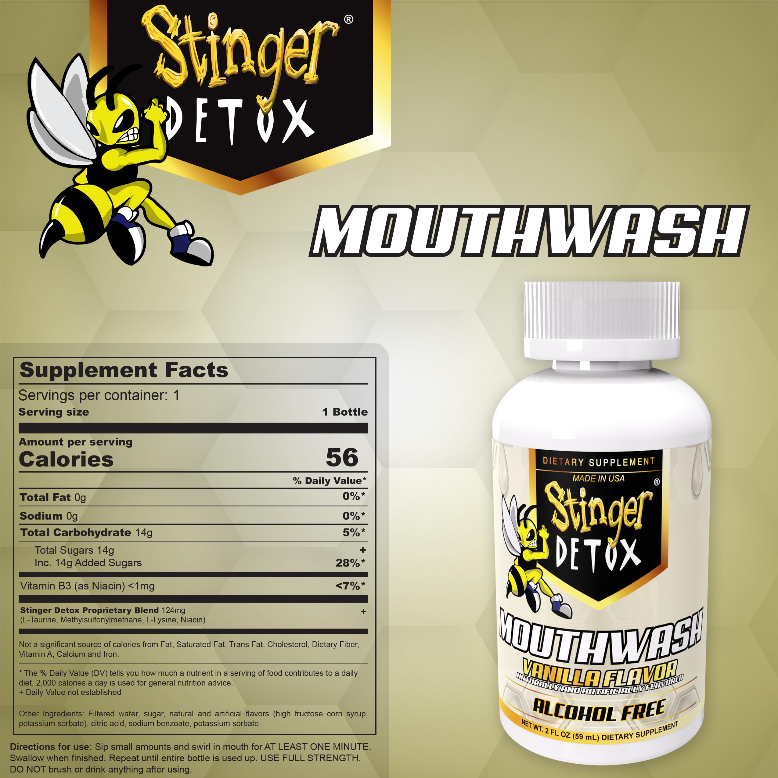 Stinger Detox etiqueta con lista de ingredientes naturales y propiedades