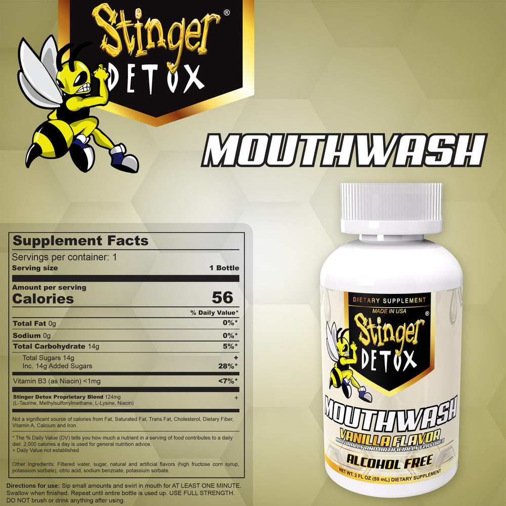 Stinger Detox etiqueta con lista de ingredientes naturales y propiedades