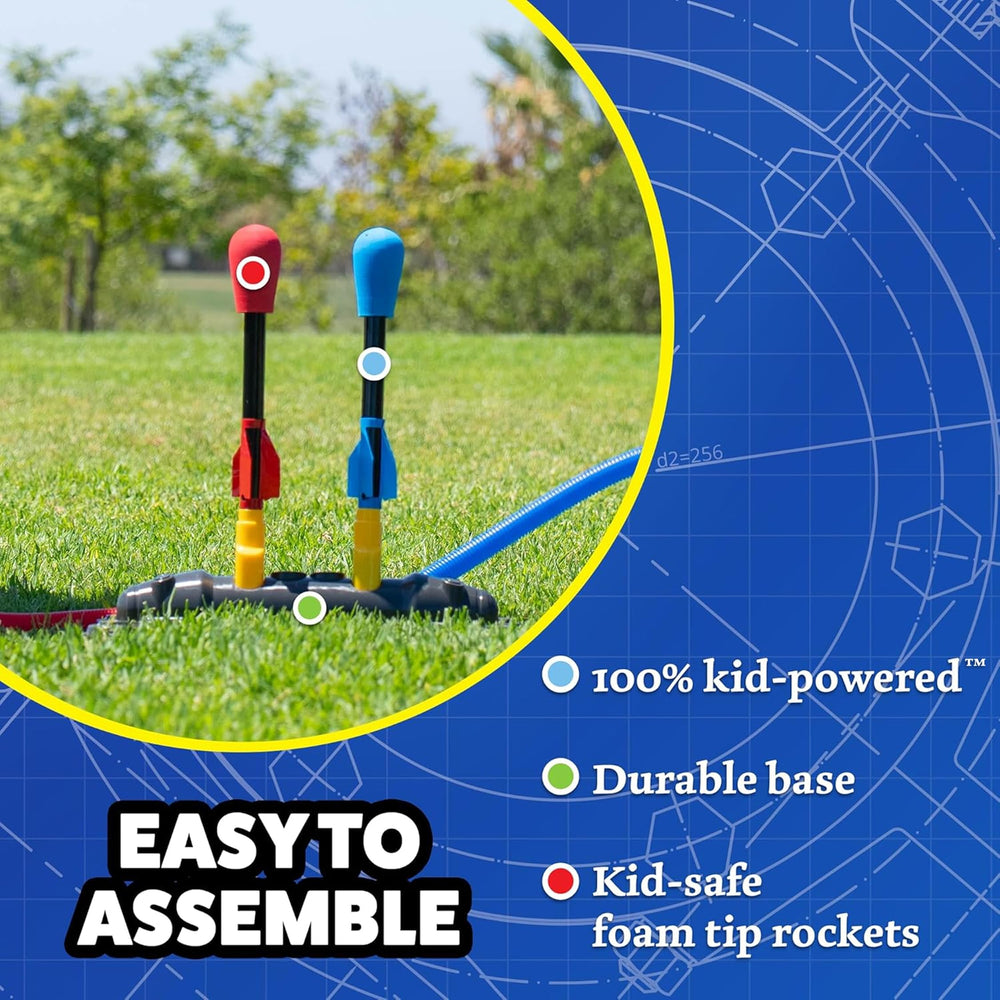 Stomp Rocket comparación de tamaño con mano para ver escala fácil de usar