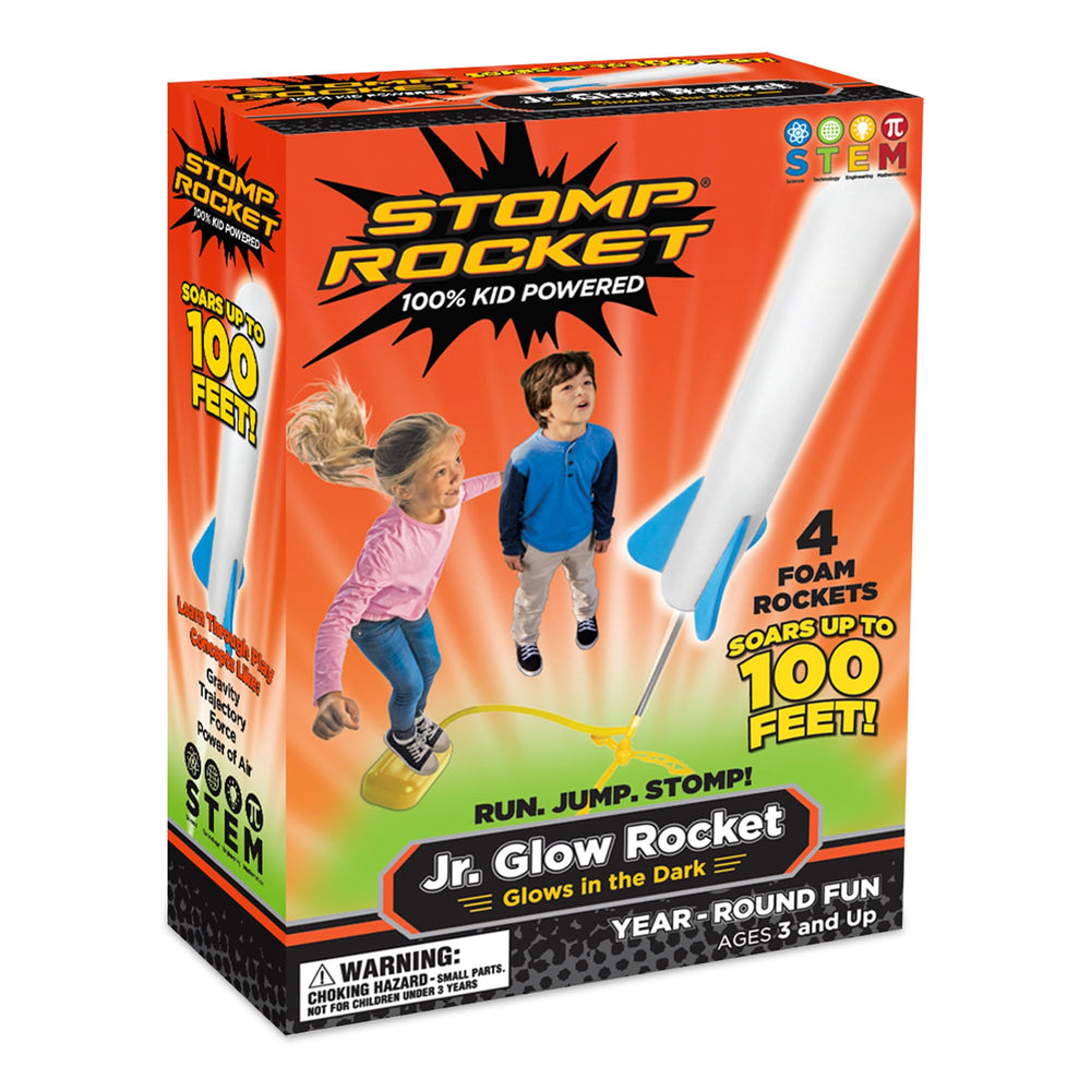 Stomp Rocket empaque frontal mostrando kit completo y beneficio de juego activo
