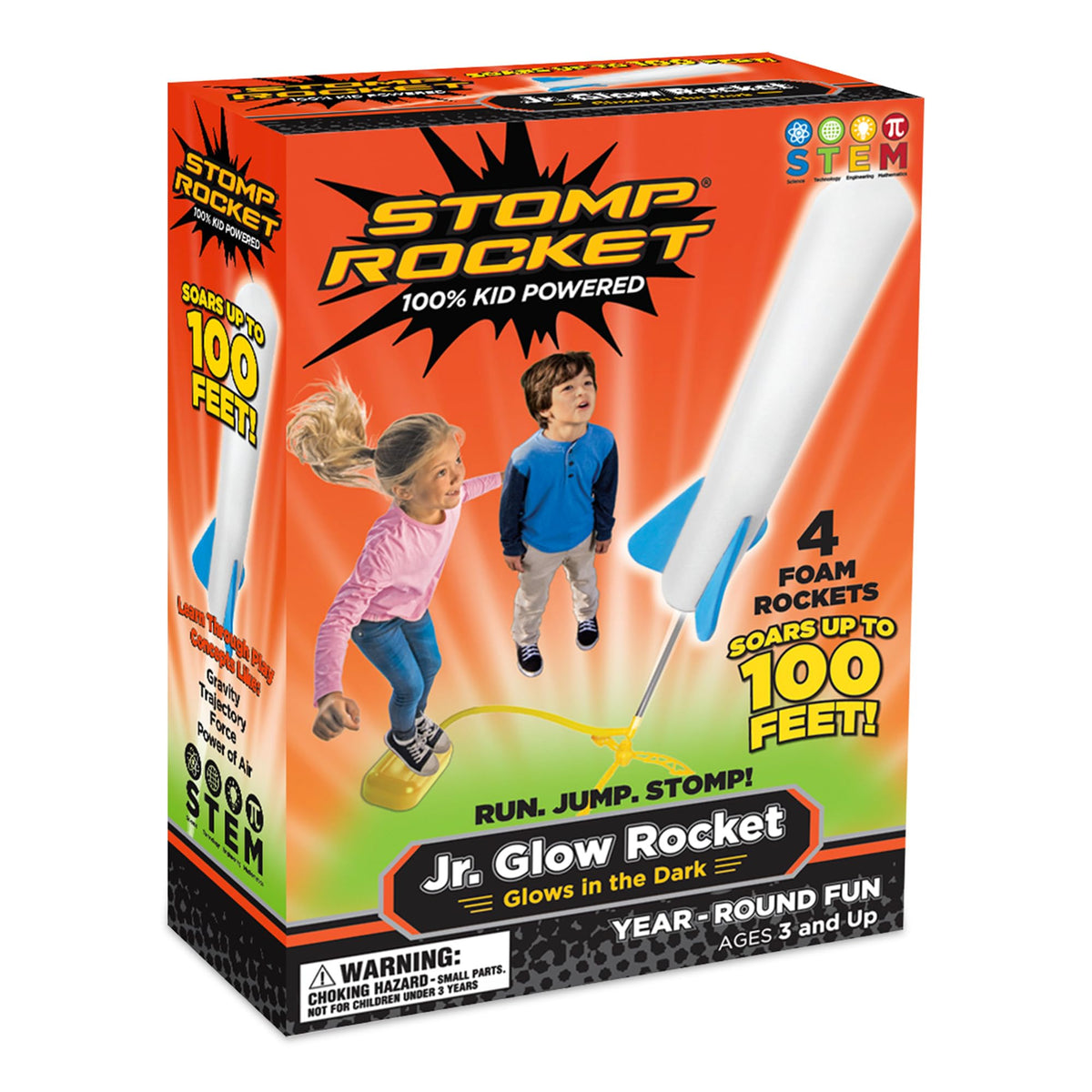 Stomp Rocket empaque frontal mostrando kit completo y beneficio de juego activo