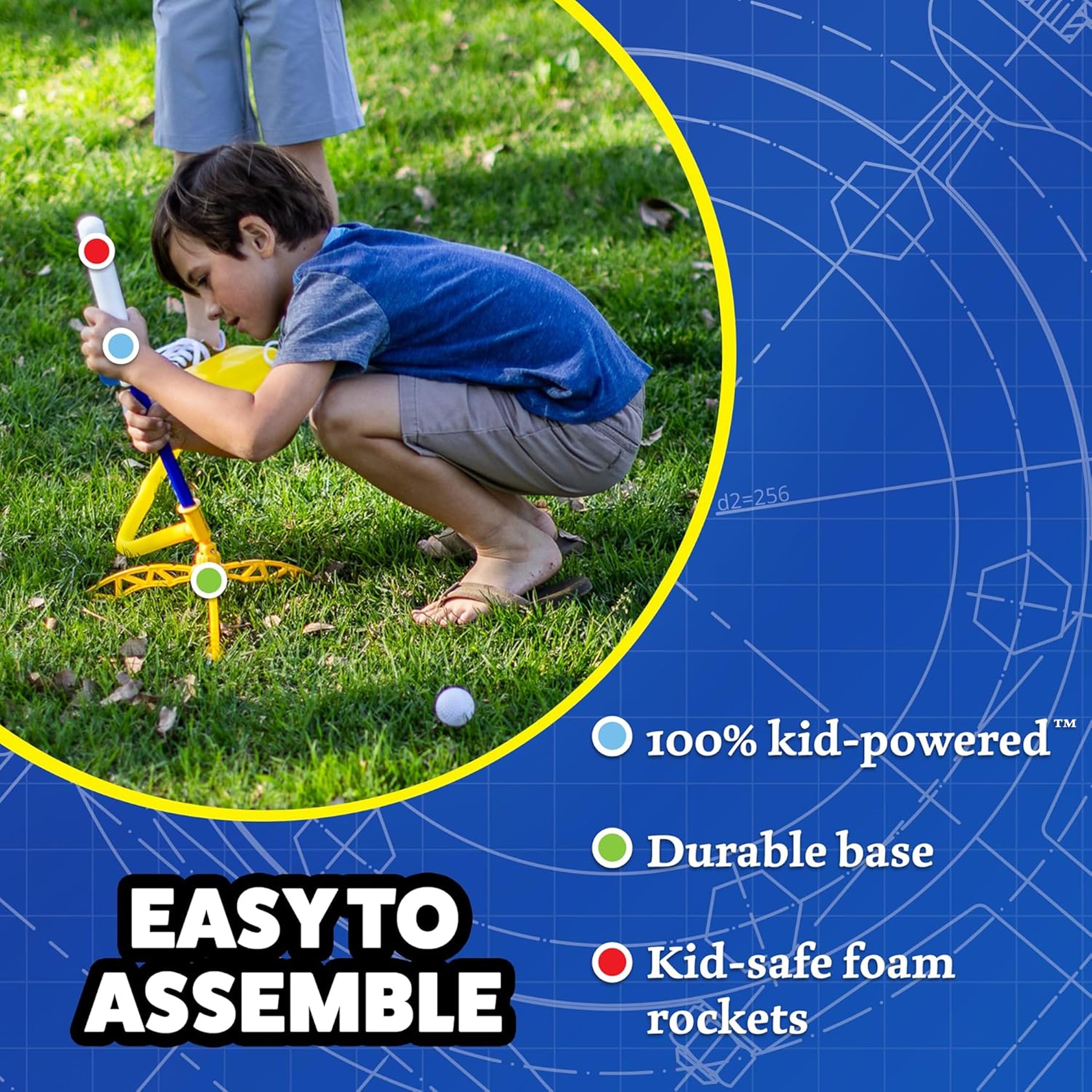 Stomp Rocket cohete brillante en la oscuridad mostrando efecto nocturno