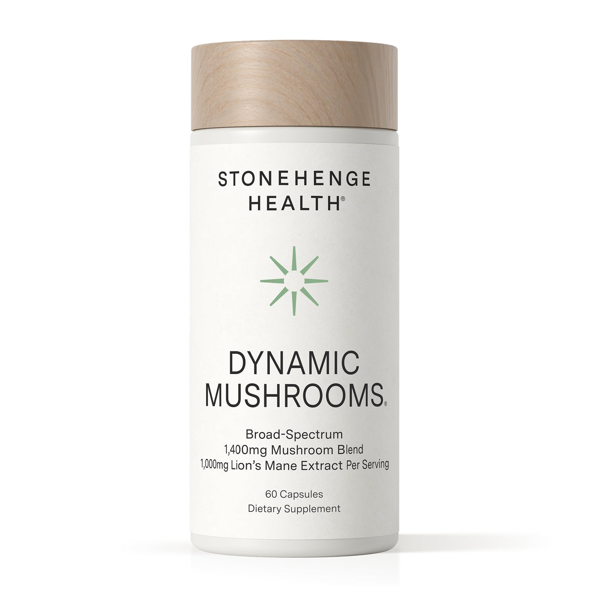 Stonehenge Health frasco frontal mostrando etiqueta y beneficios claros