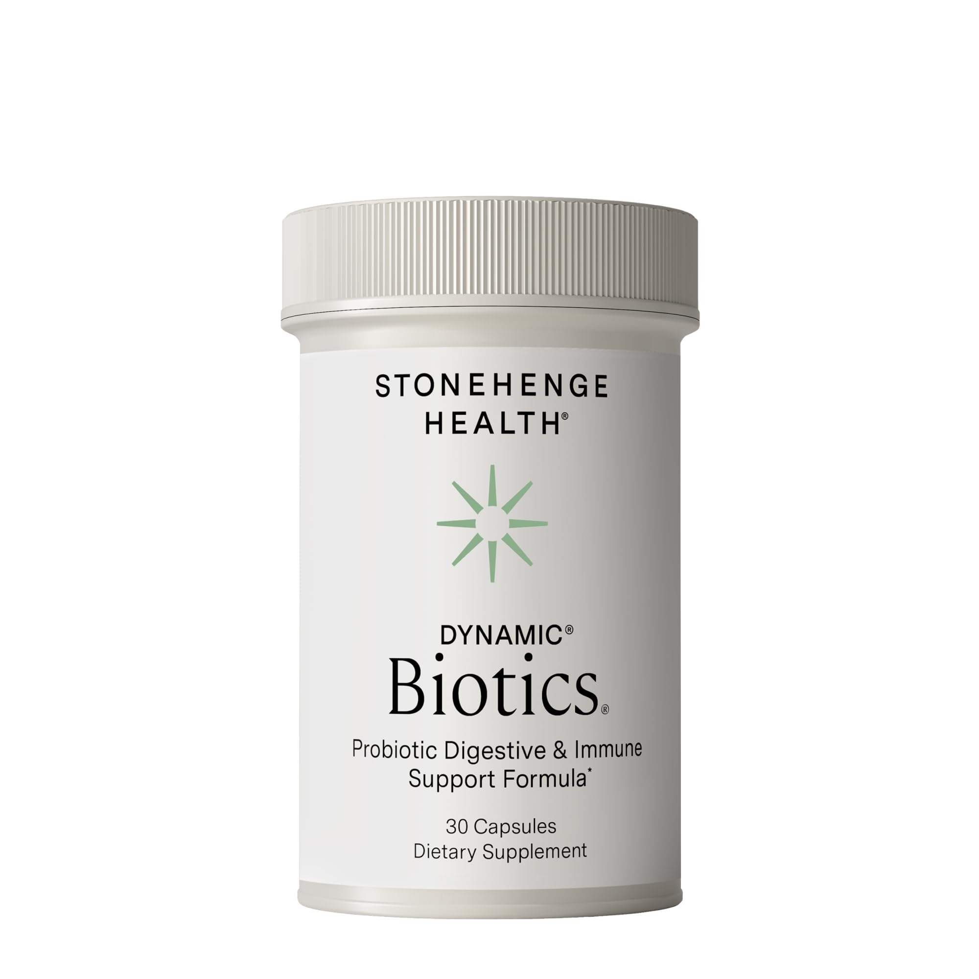 Stonehenge Health frasco frontal mostrando envase protegido y beneficio conservación