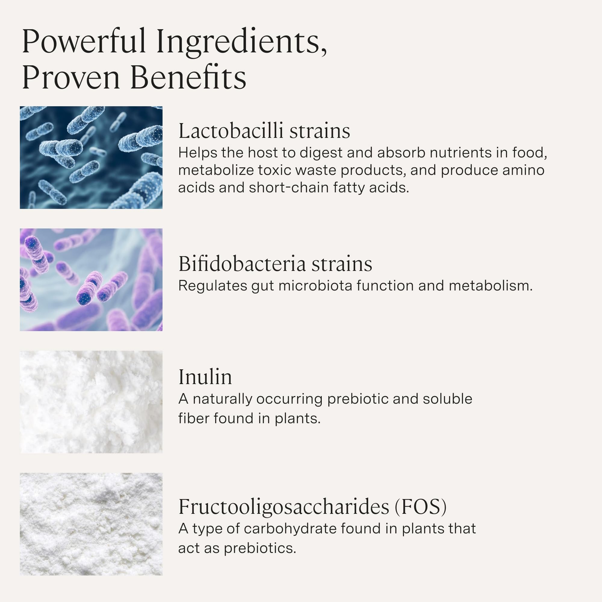 Stonehenge Health polvo de prebiótico NutraFlora mostrando textura y soporte bacteriano