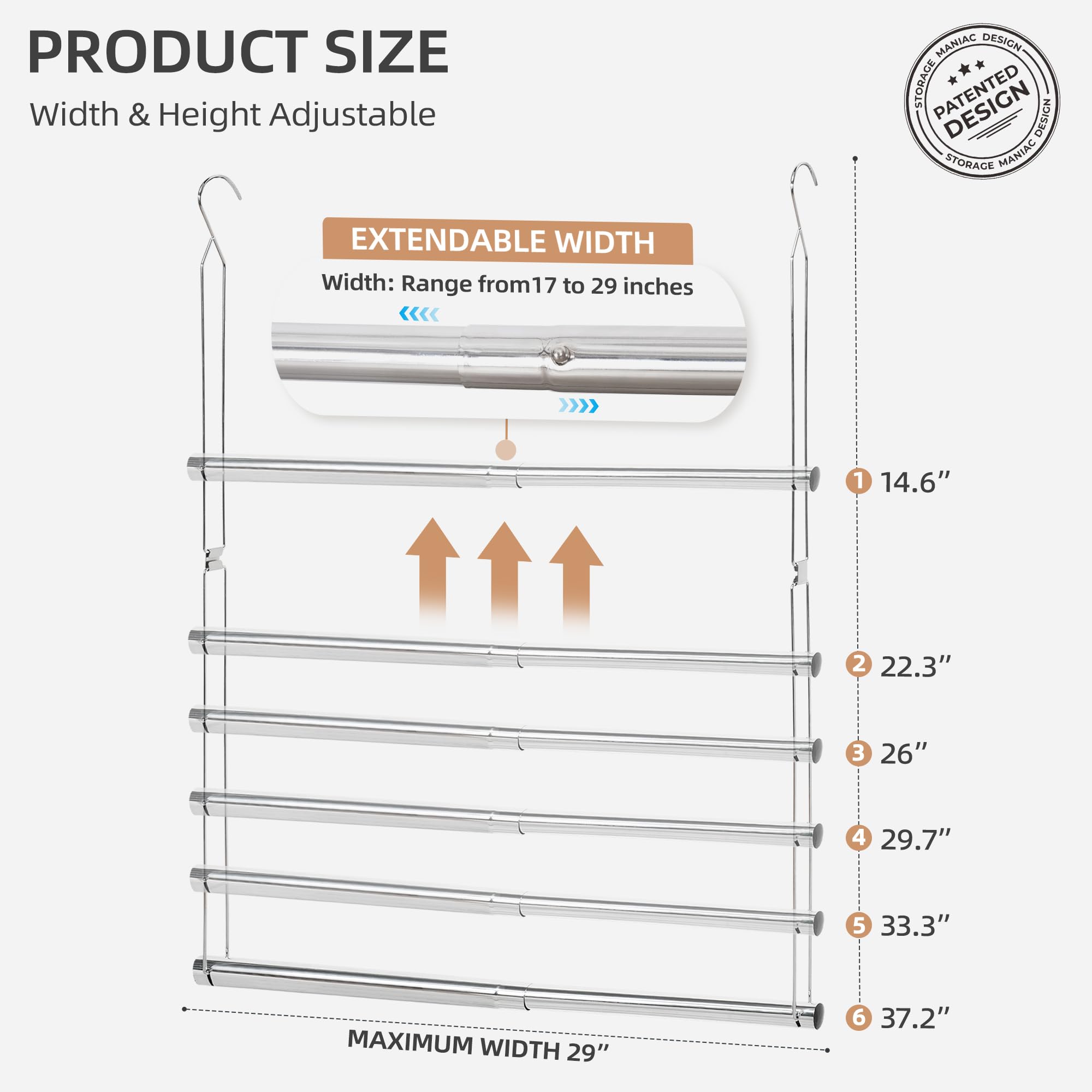 Storage Maniac primer plano del acabado cromado que protege la ropa