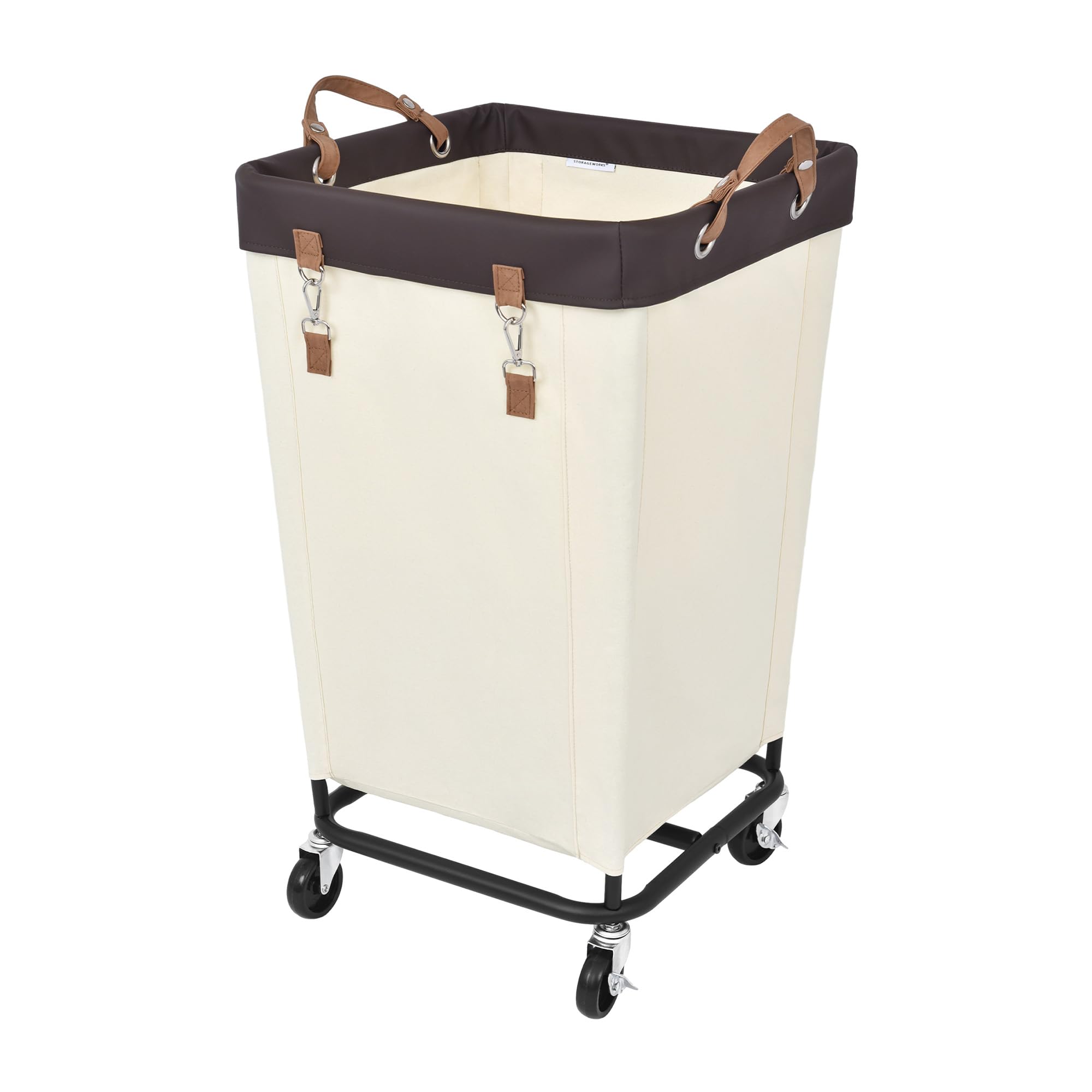 StorageWorks vista frontal del cesto beige mostrando gran capacidad y accesibilidad