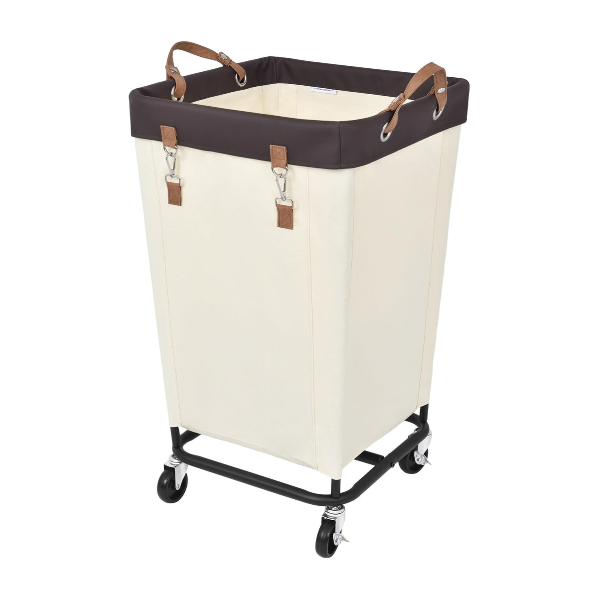 StorageWorks vista frontal del cesto beige mostrando gran capacidad y accesibilidad