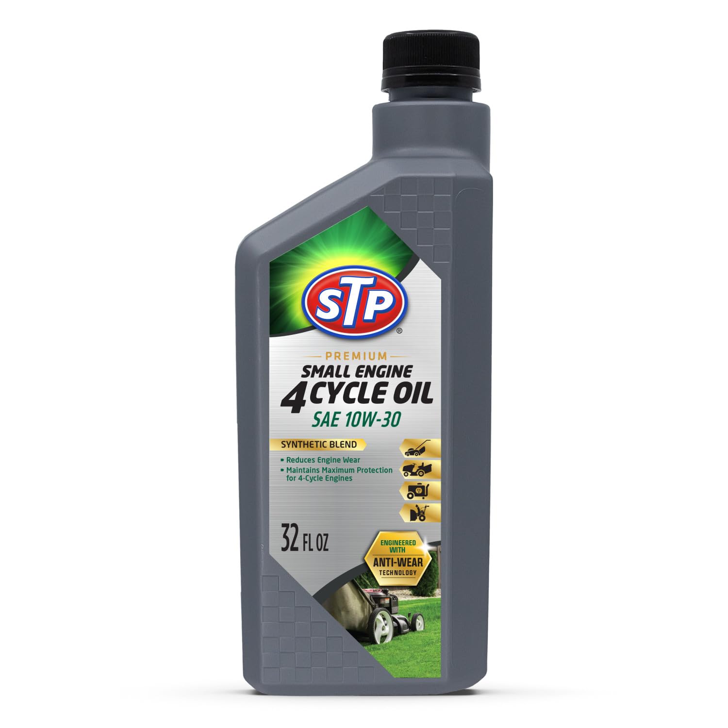 STP botella frontal mostrando aceite 10W-30, protección inmediata