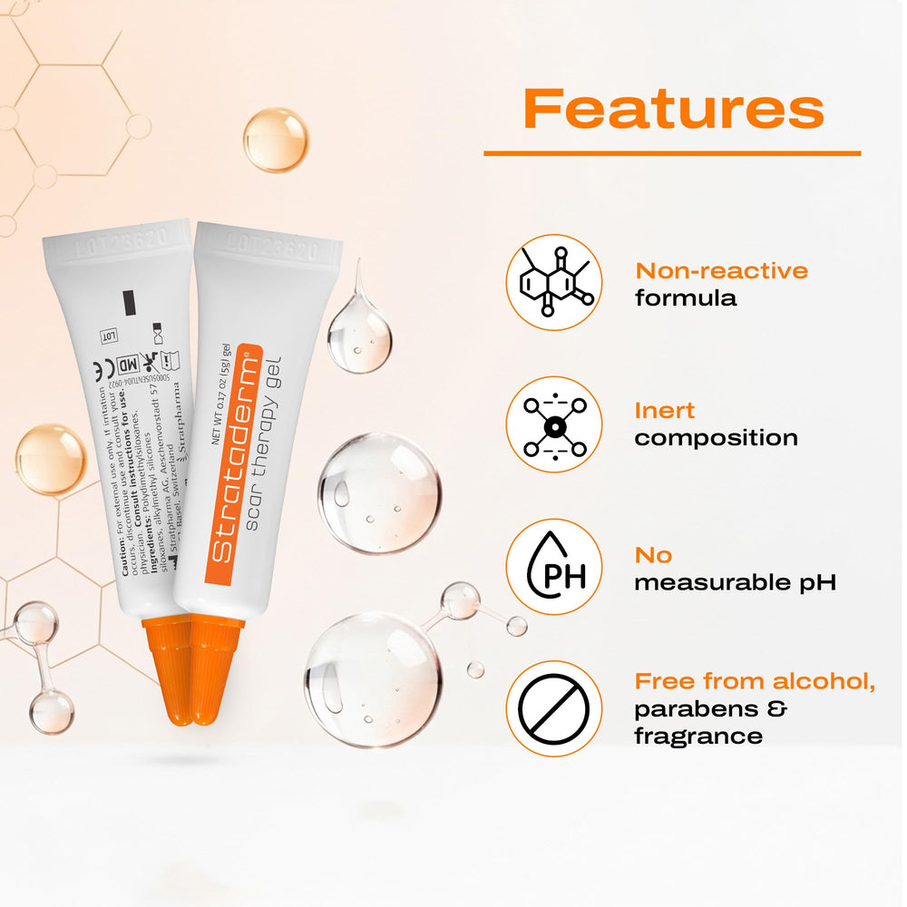 Strataderm gel transparente sobre piel mostrando aspecto no graso