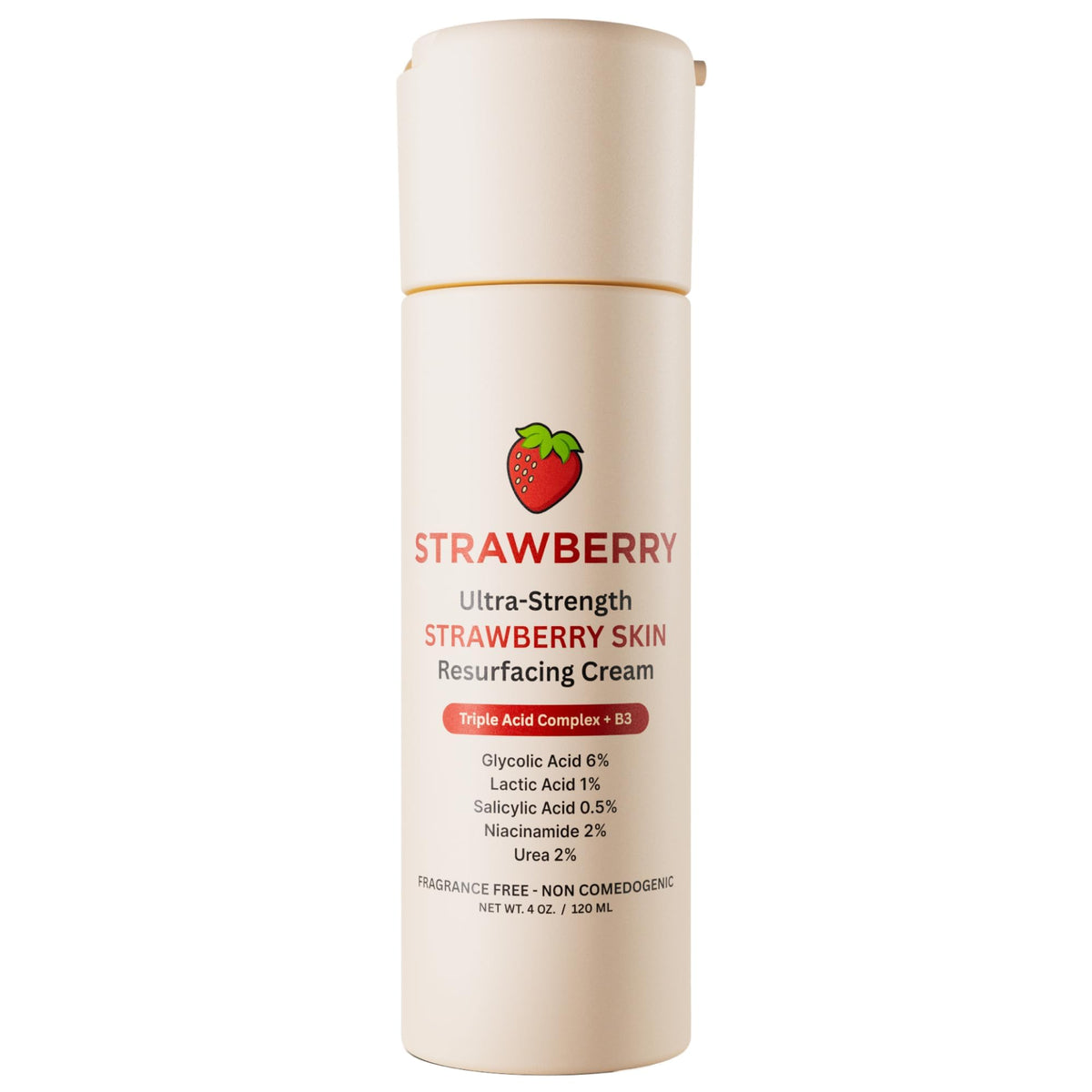 Strawberry envase frontal mostrando etiqueta y beneficio de exfoliación