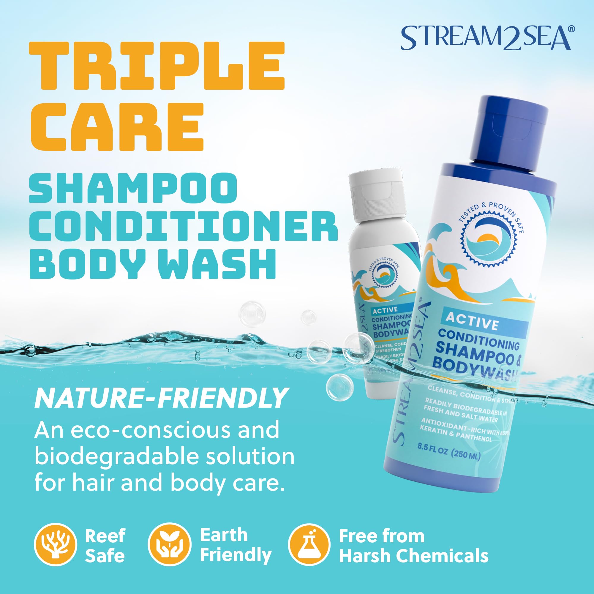 Stream 2 Sea detalle de la etiqueta con ingredientes biodegradables