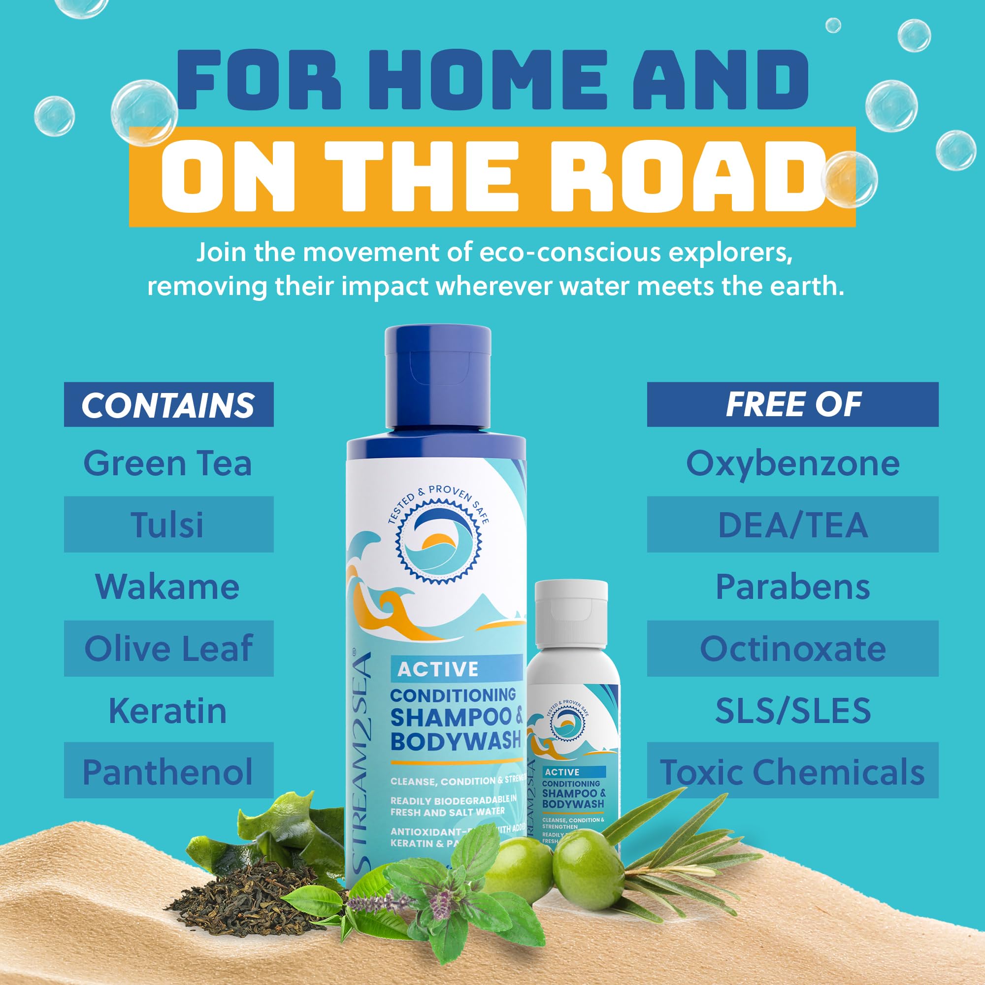 Stream 2 Sea láminas de wakame y té verde que ilustran ingredientes botánicos