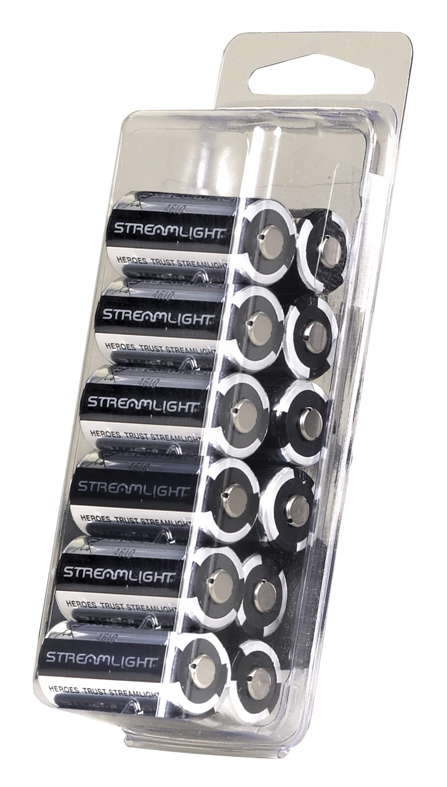 Streamlight pack frontal mostrando las 12 pilas CR123A y su beneficio de reposición rápida