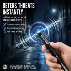 Streetwise close-up of stun gun electrodes highlighting powerful deterrent effect