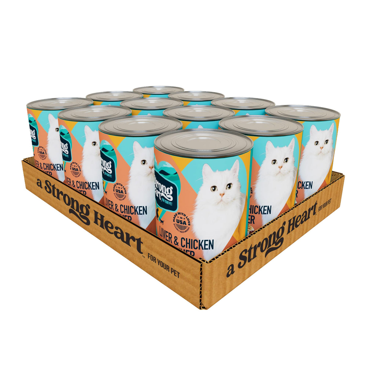 Strongheart lata frente 13.2 oz mostrando etiqueta clara y tamaño grande