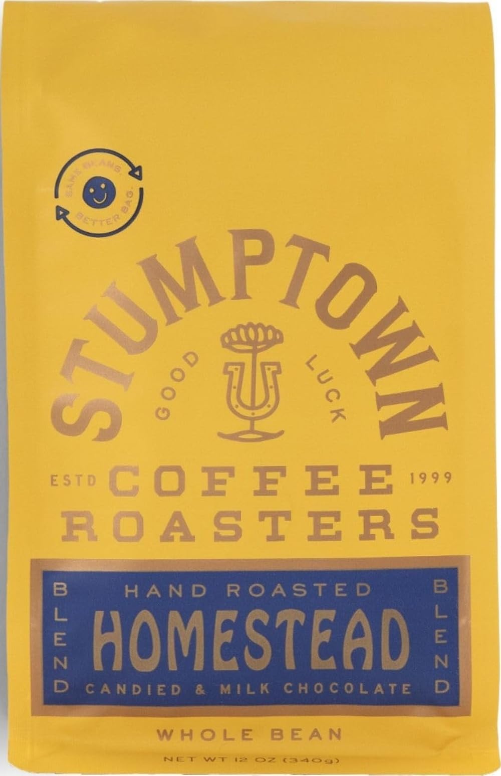 Stumptown Homestead frente del paquete mostrando diseño y peso, ideal para identificar producto