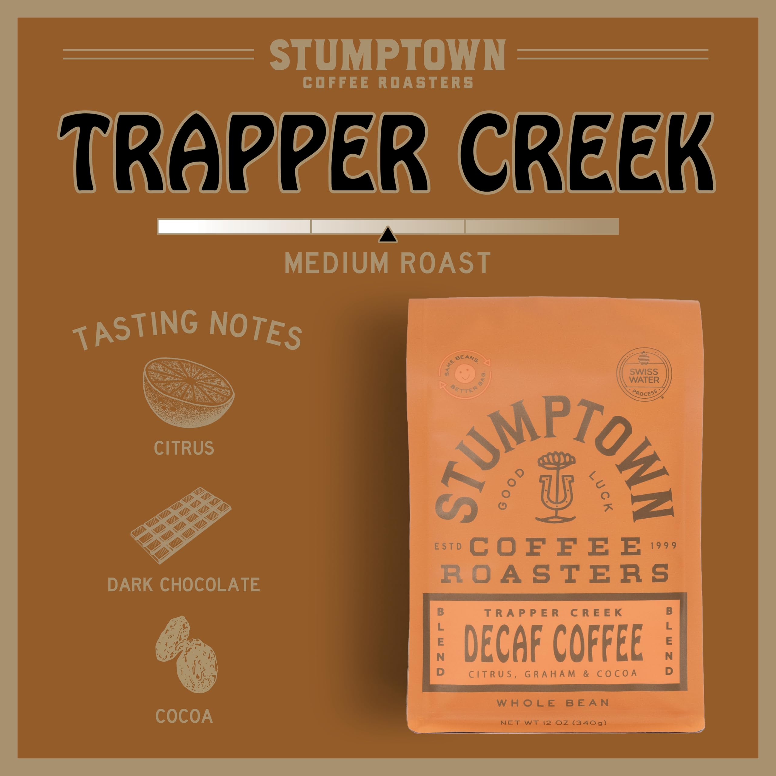 Stumptown Trapper Creek granos enteros con aspecto brillante y aroma