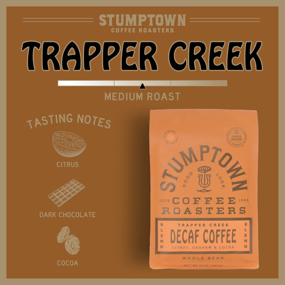 Stumptown Trapper Creek granos enteros con aspecto brillante y aroma