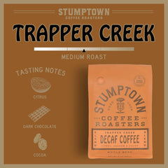 Stumptown Trapper Creek granos enteros con aspecto brillante y aroma
