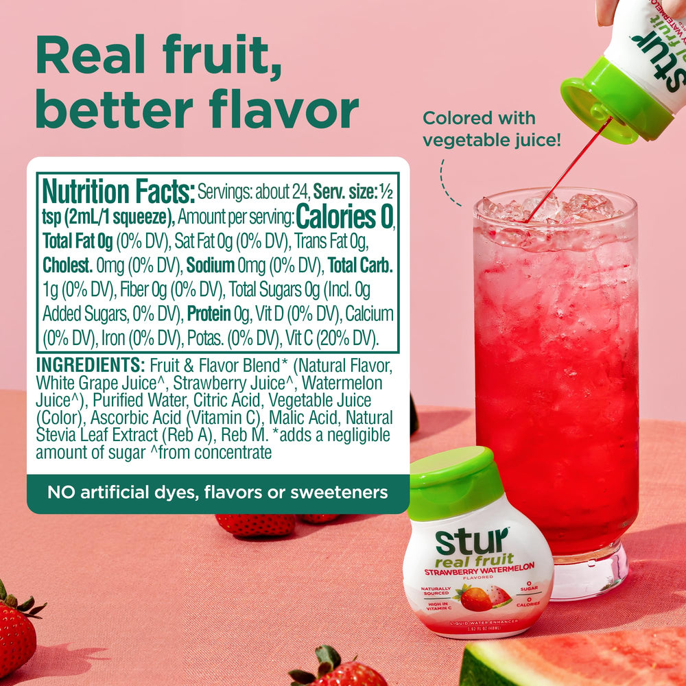Stur etiqueta con ingredientes y vitamina C visible, confianza y transparencia