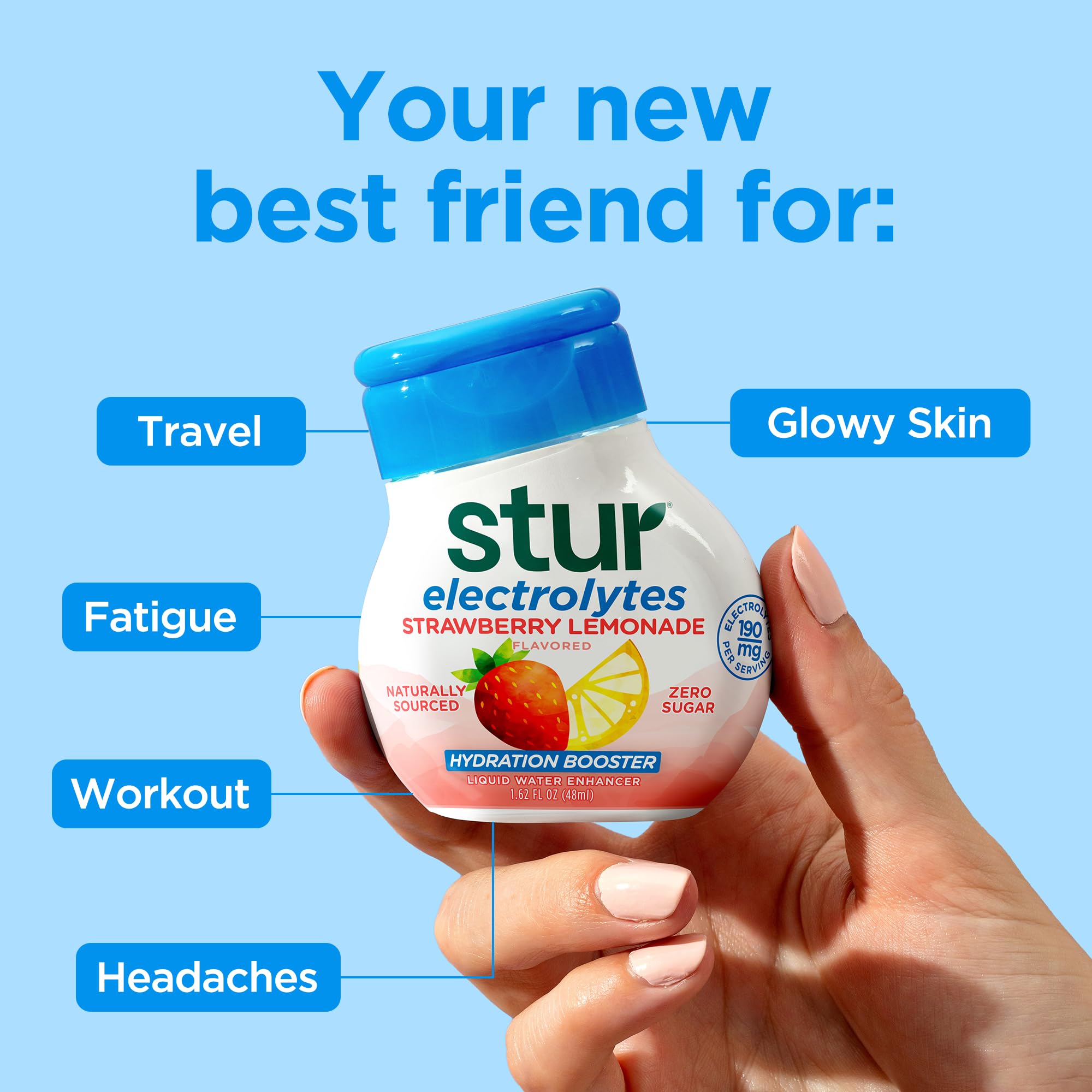 Stur etiqueta nutricional visible indicando electrolitos y vitaminas