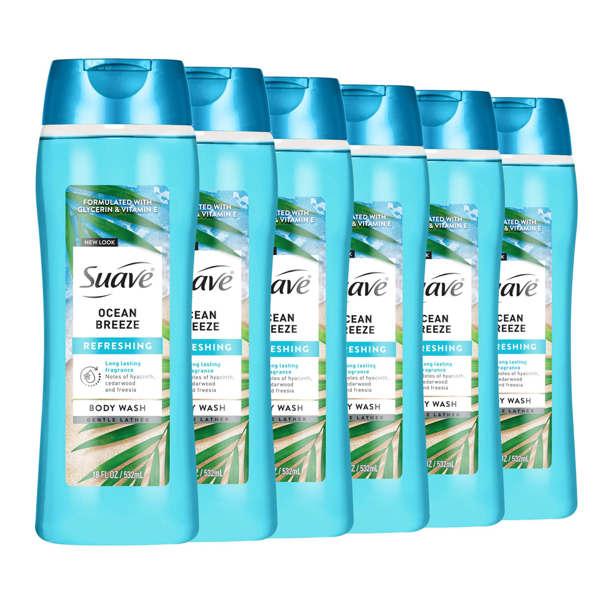 Suave frasco frontales mostrando etiqueta y beneficio hidratante