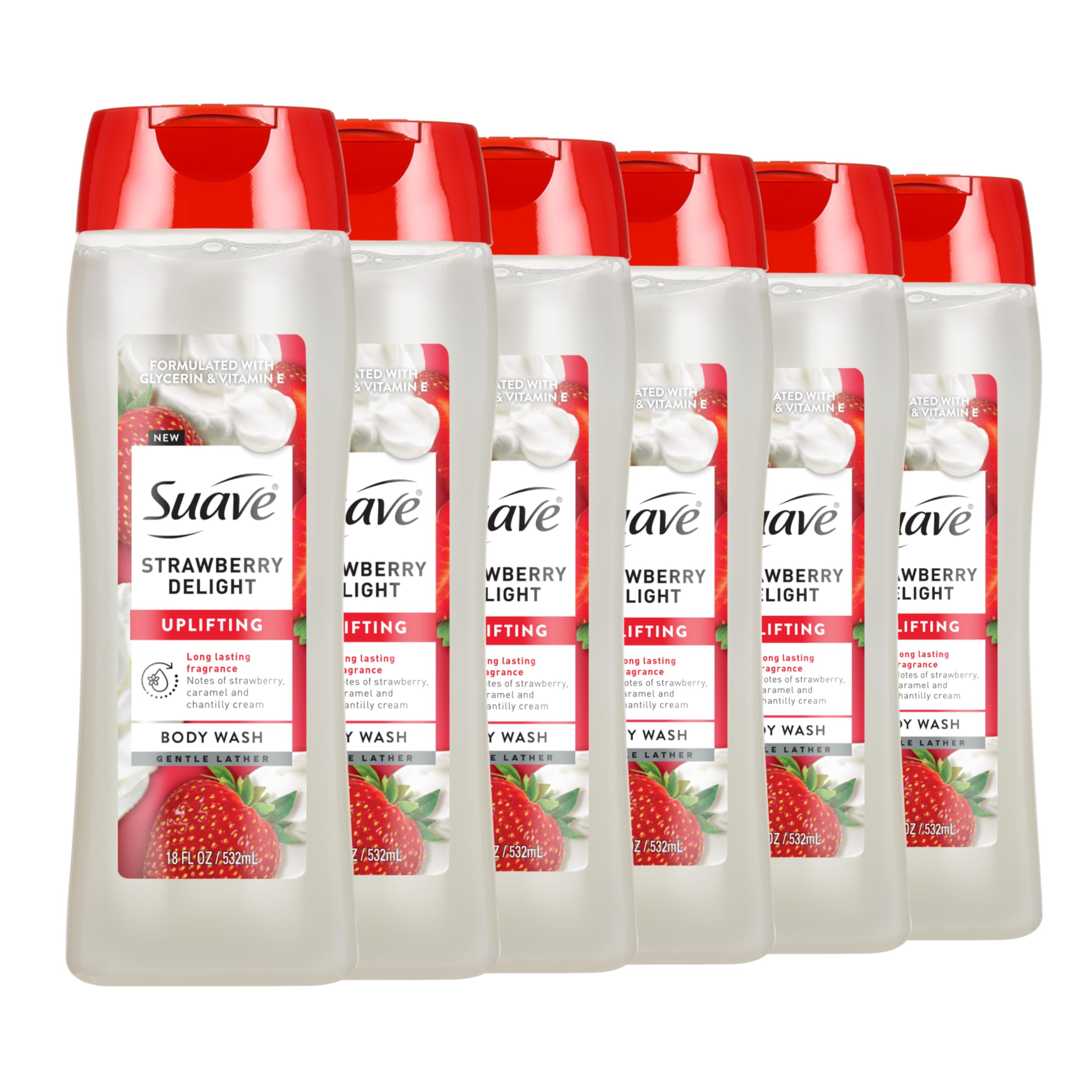 Suave gel de baño Strawberry Delight vista frontal mostrando tamaño y etiqueta