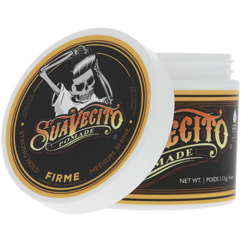 Suavecito Pomade envase abierto mostrando consistencia cremosa y sin escamas