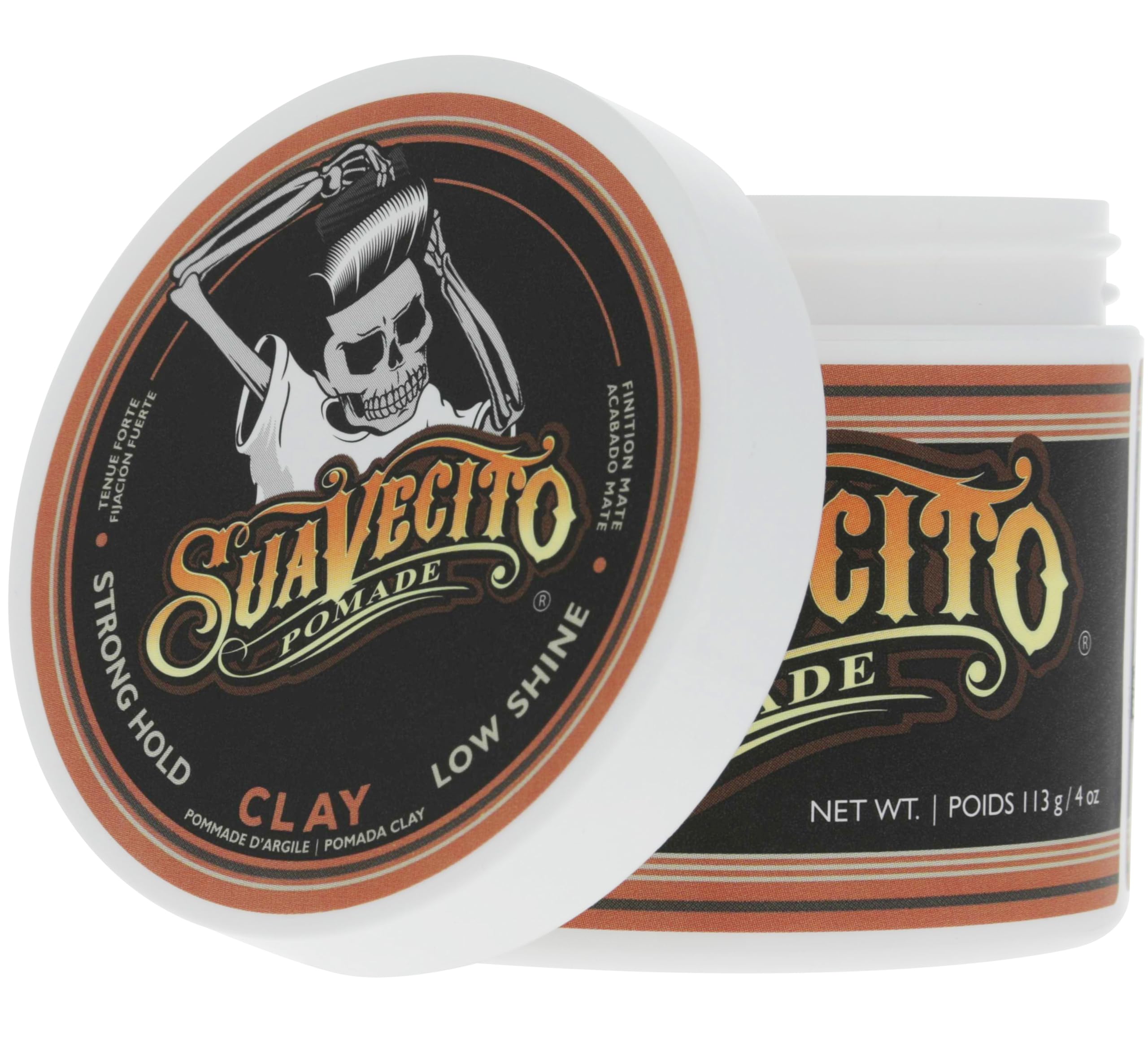 Suavecito Pomade en baño sobre estante sugerente de uso diario