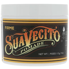 Suavecito Pomade vista frontal del envase mostrando marca y tamaño 4 oz, presentación profesional