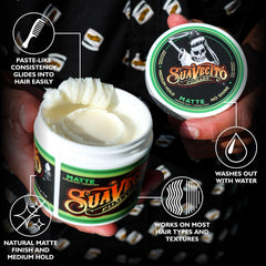 Suavecito Pomade textura cremosa lista para peinar con facilidad