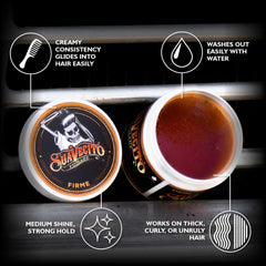 Suavecito Pomade textura cremosa en la mano para fácil aplicación y control de peinados