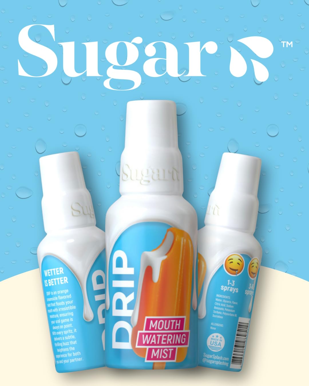 SUGAR SPLASH DRIP junto a tarjeta de crédito para comparar tamaño portátil