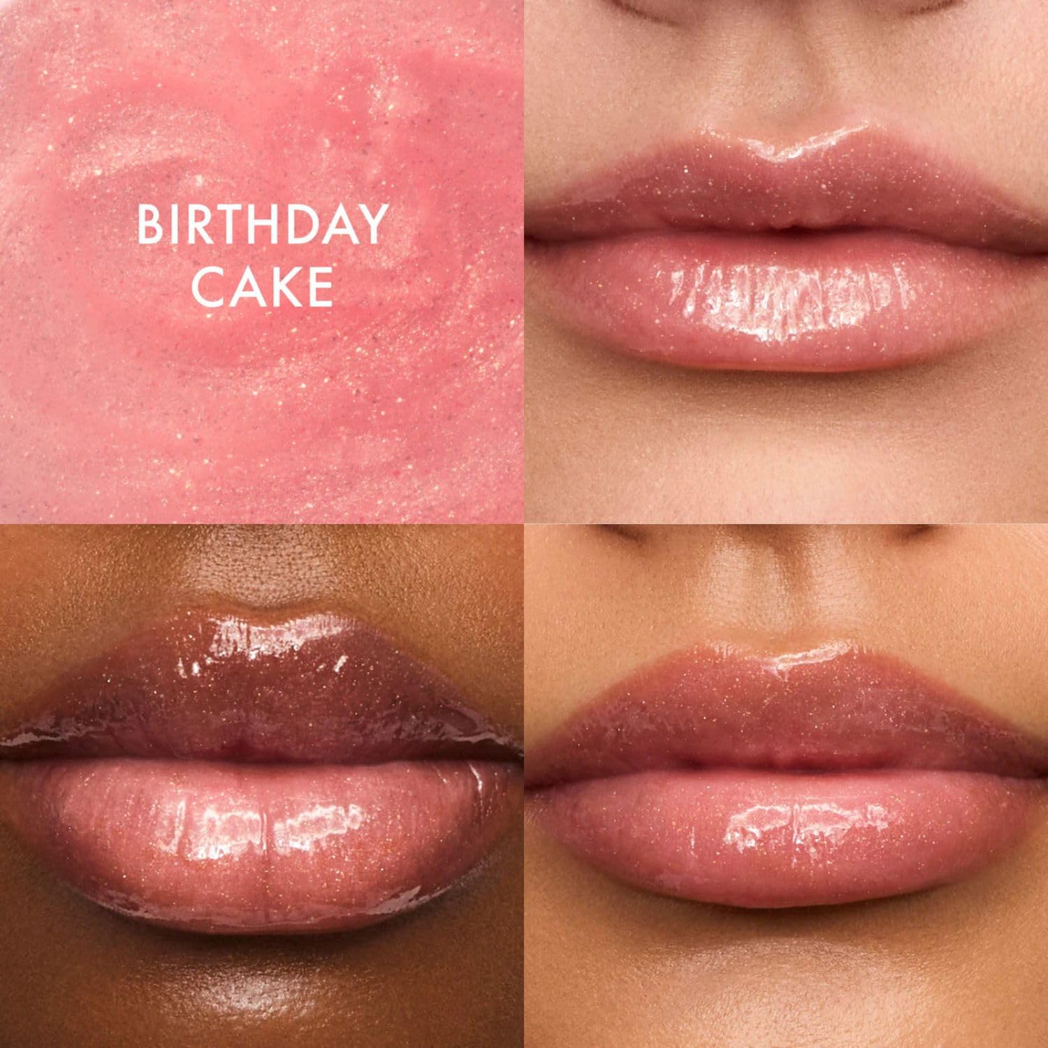 Summer Fridays aplicación Birthday Cake en labios con brillo natural