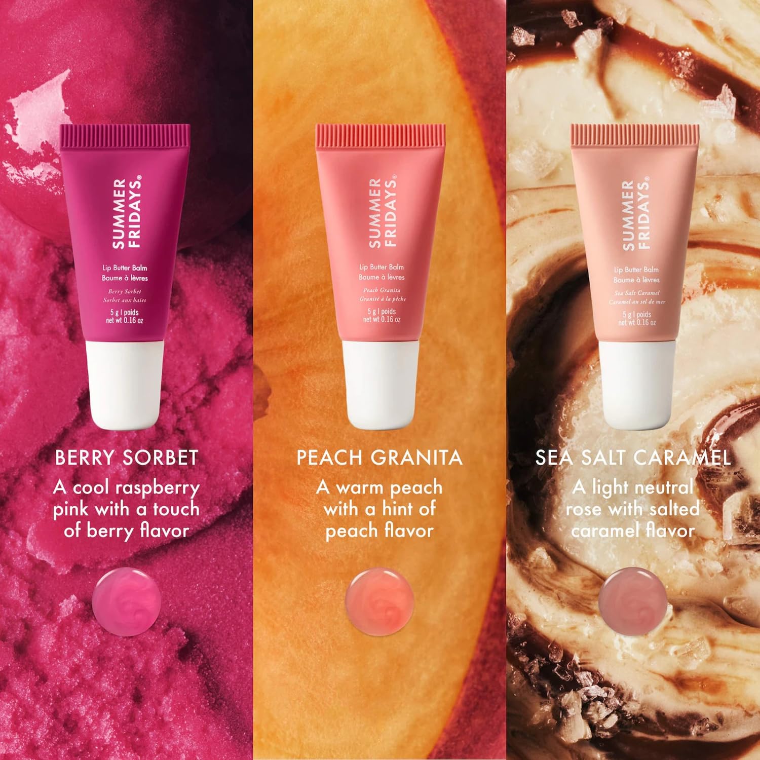 Summer Fridays textura del Peach Granita sobre piel, acabado sedoso