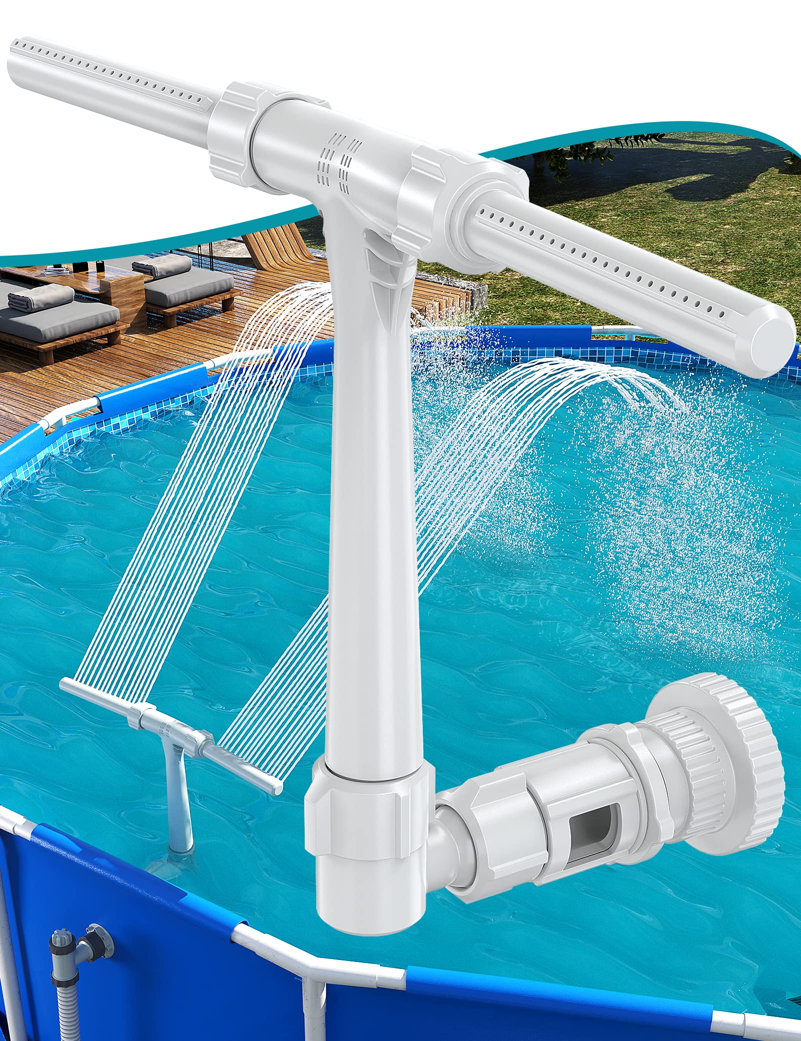 SUMMERBUDDY front view showing dual spray fountain and benefits of visual appeal