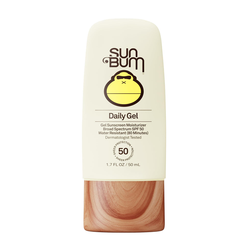 Sun Bum gel facial frontal del envase mostrando diseño y tamaño de viaje