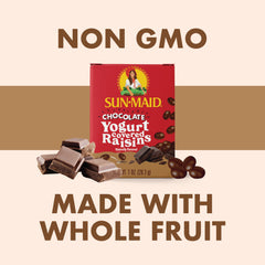 Sun-Maid pasas cubiertas de chocolate primer plano, sabor firme y cremoso