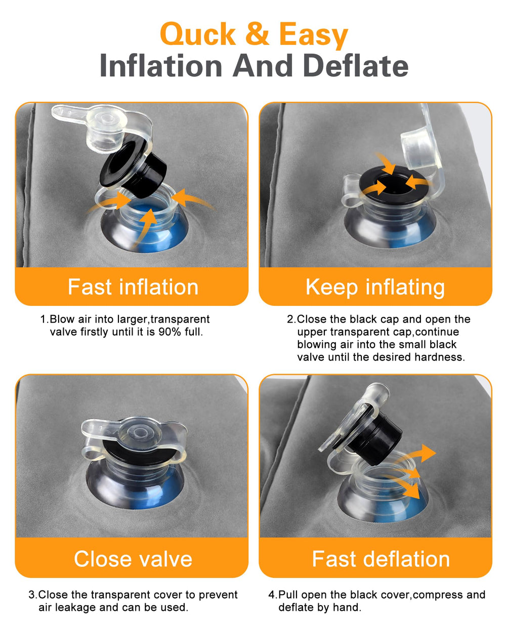 Sunany dual valve detail enabling quick inflation and easy use