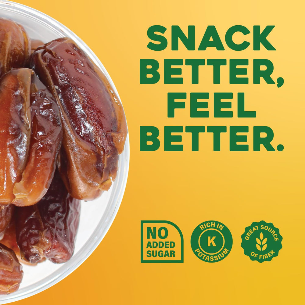 Sunbest Natural dátiles en mano mostrando tamaño y porción fácil