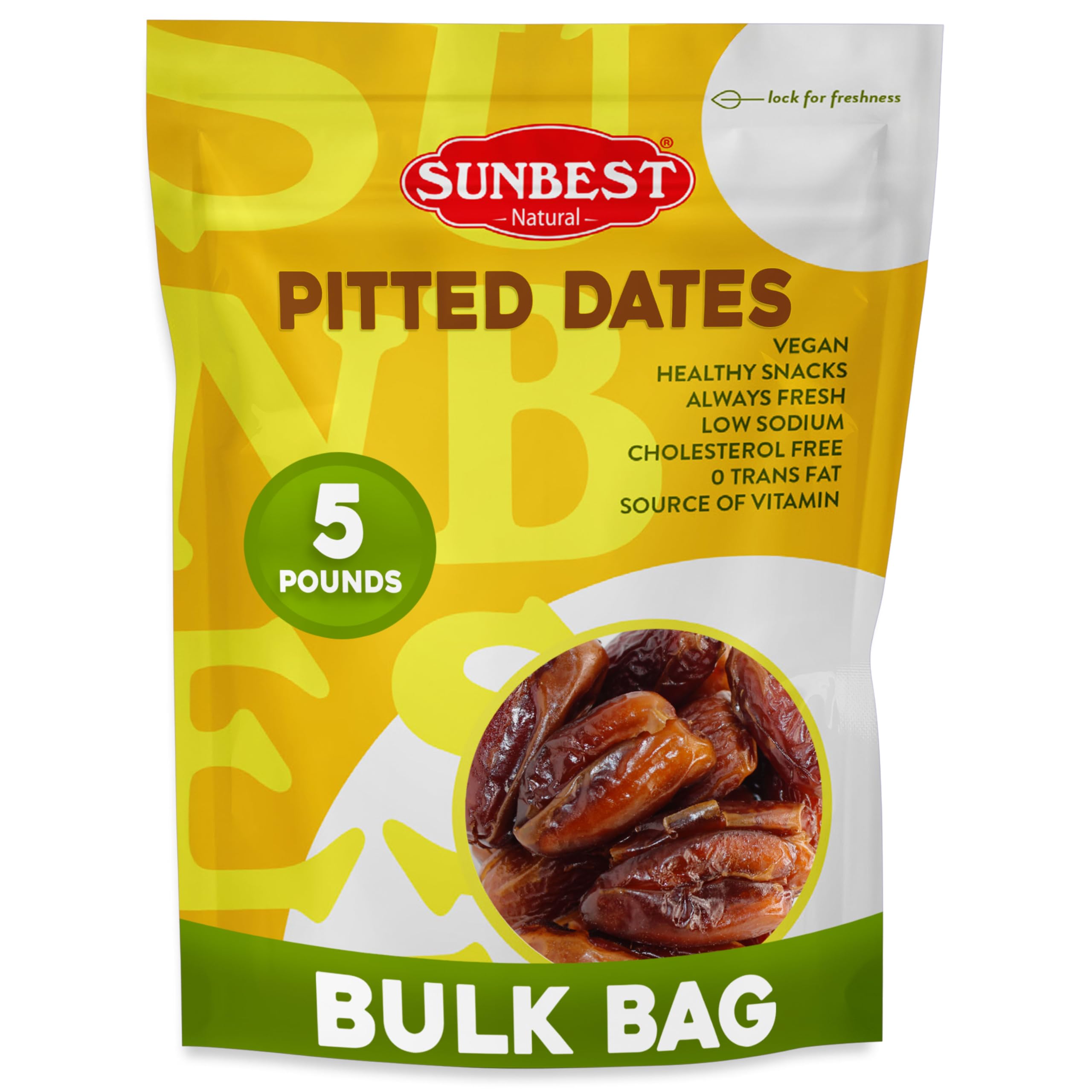 Sunbest Natural paquete frontal mostrando dátiles deshuesados y beneficio práctico