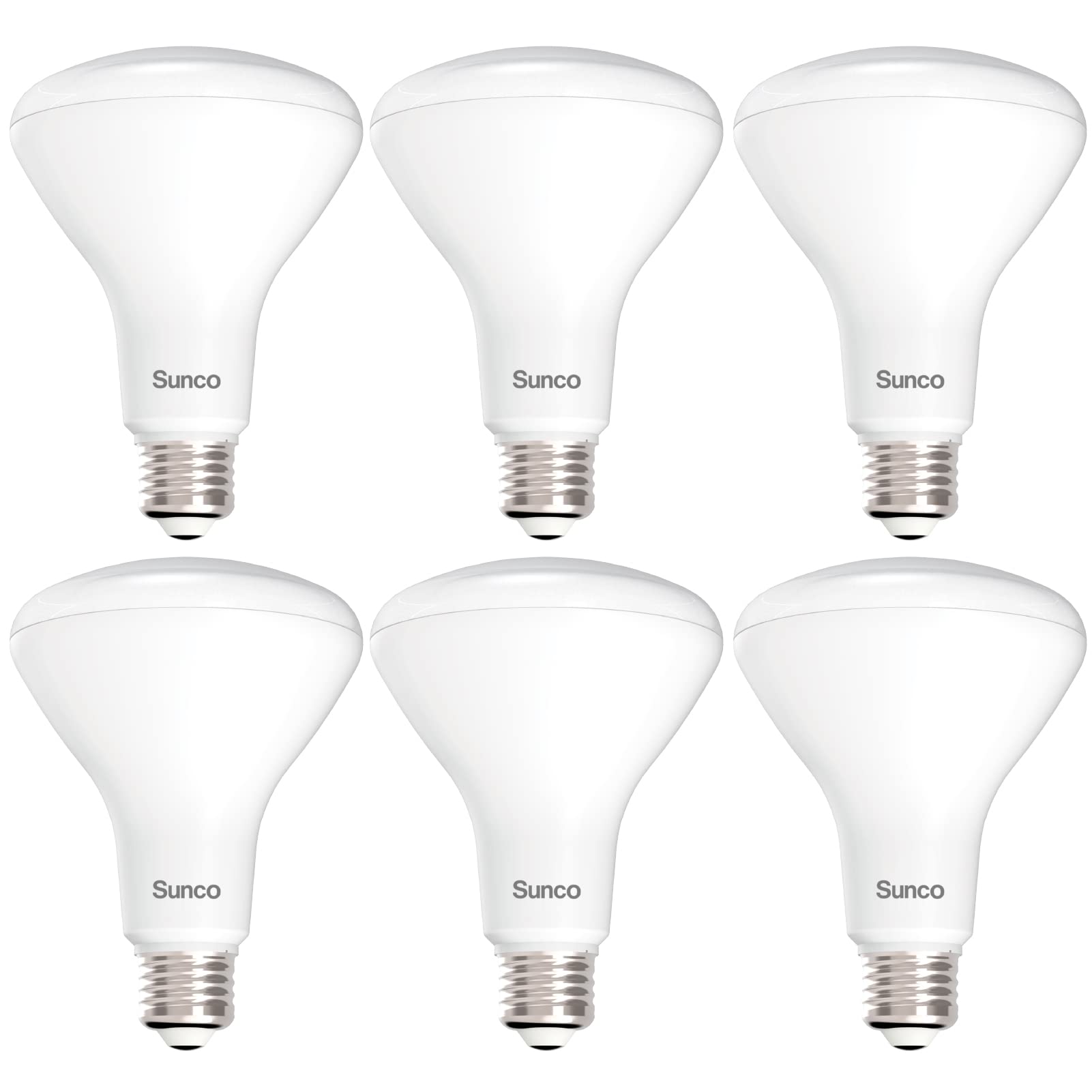 Sunco BR30 six-pack front view showing bulbs and packaging benefit energy savings