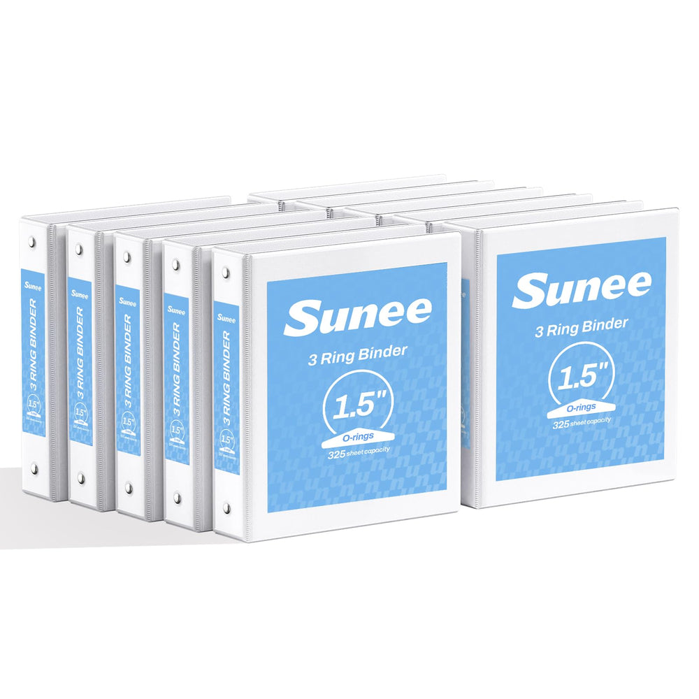 SUNEE pack frontal mostrando las 10 carpetas blancas y su bolsillo transparente, ideal para organización
