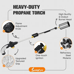 SuniqFyre torch flame used on driveway clearing weeds and debris safely
