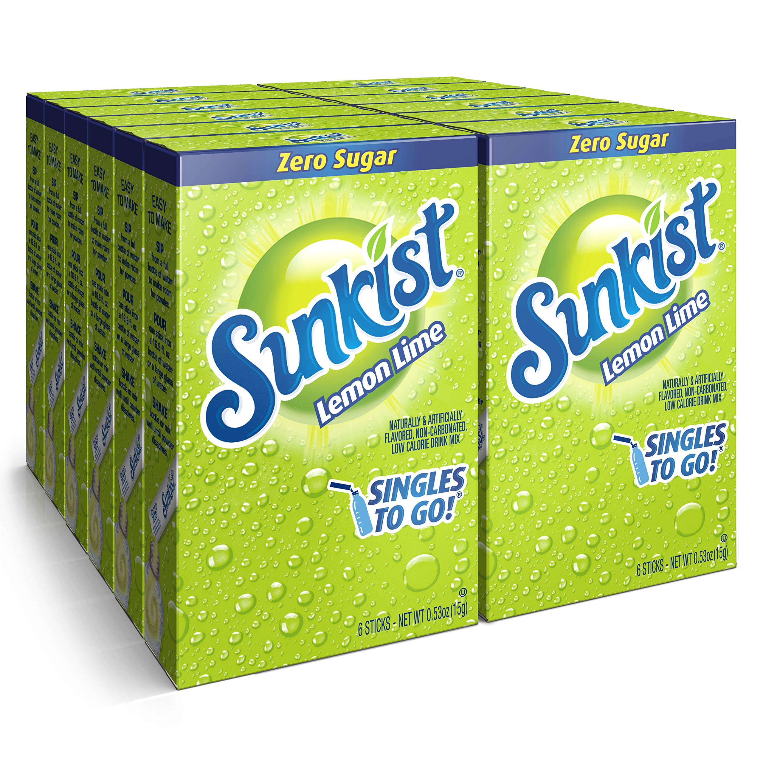 SINGLES TO GO! Sunkist frente del empaque mostrando 72 sobres y conveniencia