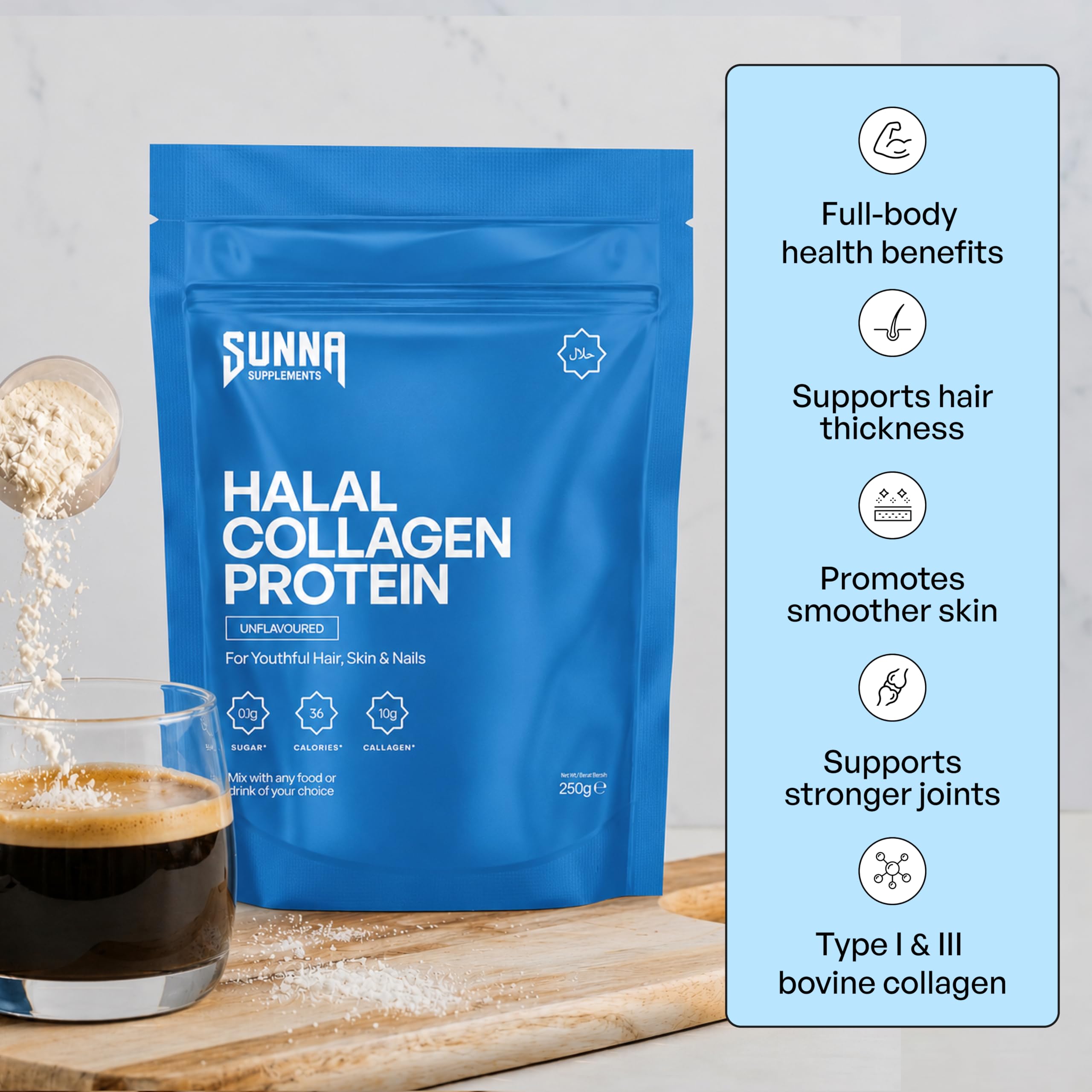SUNNA SUPPLEMENTS polvo textura cercana disolución rápida