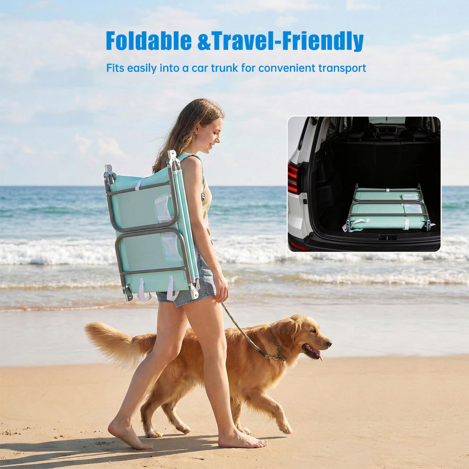 SUNNYFEEL tumbona plegada con correas para transporte fácil