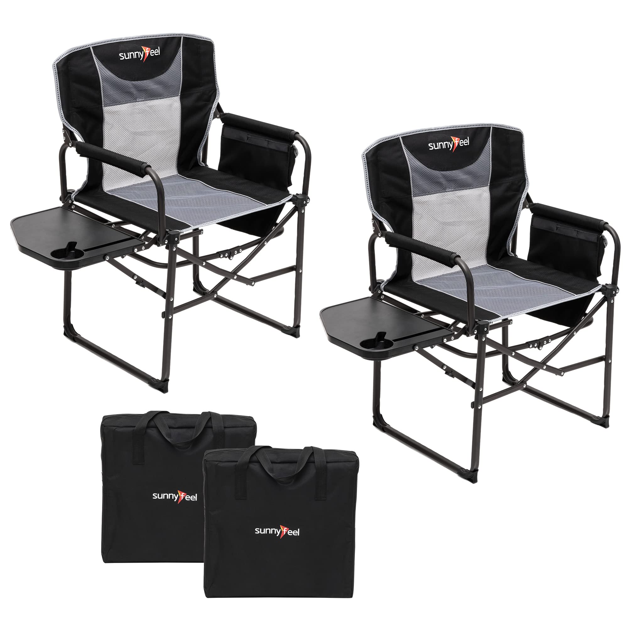 SUNNYFEEL vista frontal de la silla plegada con funda, fácil transporte y almacenamiento